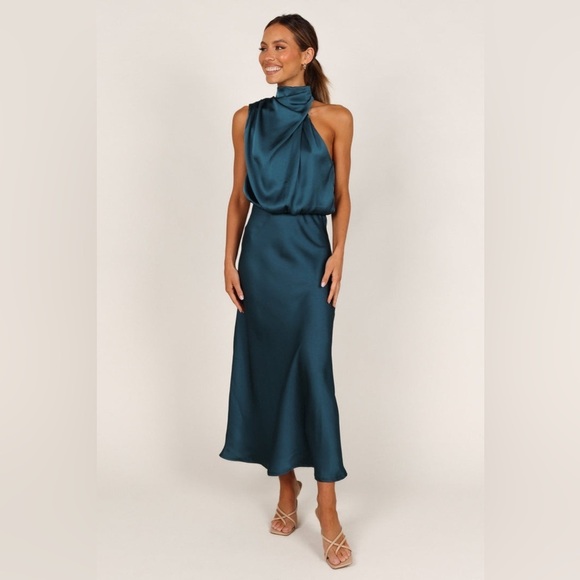 PETAL & PUP ANABELLE HALTER NECK MIDI DRESS - TEAL M B3277 - Picture 4 of 9